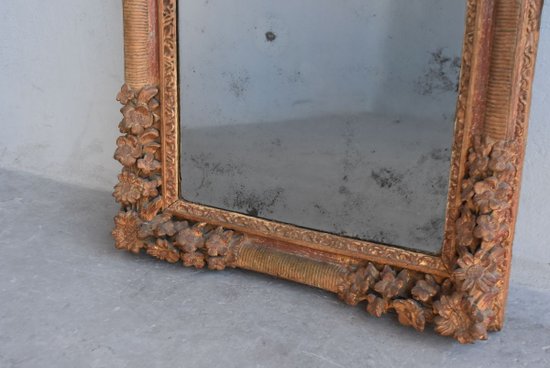 Specchio Luigi XIV In Legno Intagliato E Dorato XVIII Volta