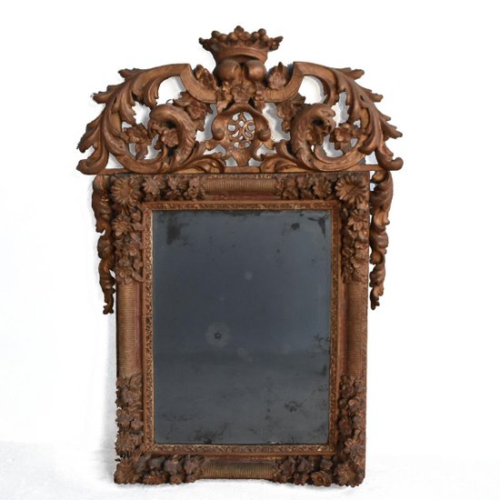 Louis XIV Mirror In Carved And Gilded Wood Eighteenth Time