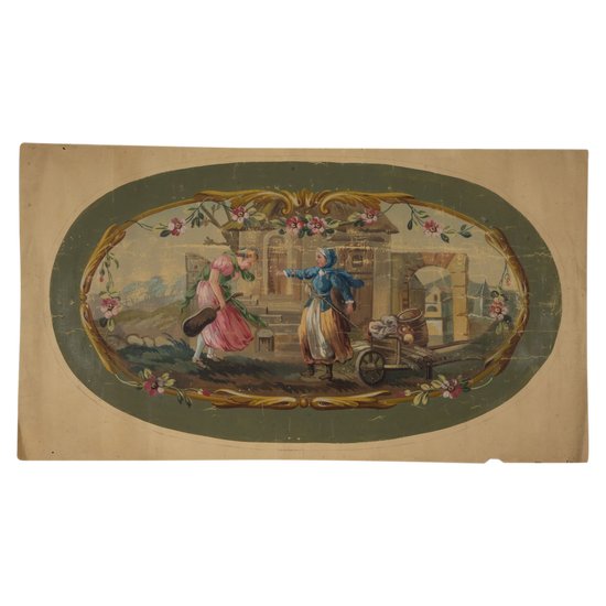 Carton de tapisserie d'Aubusson fable la cigale et la fourmi