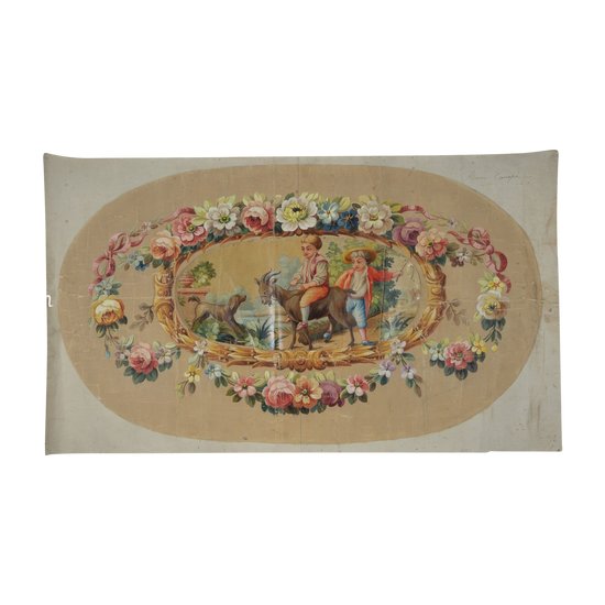 Carton of Aubusson tapestry pochon peasants