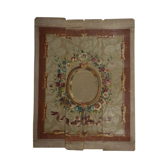 Carton de tapisserie d'Aubusson médaillon à motif floral