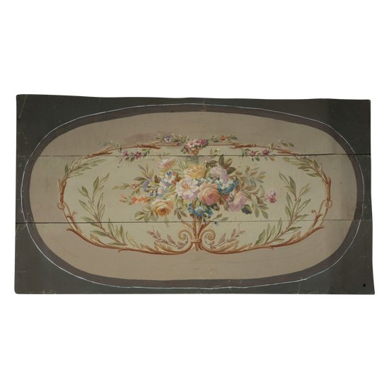 Karton eines Aubusson-Gobelins mit Blumenmotiv