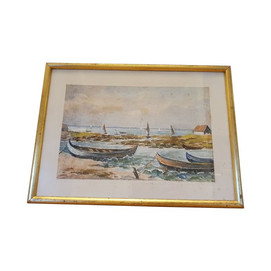 Bassin d'Arcachon , Pinassottes , Watercolor , Signed , XX°.