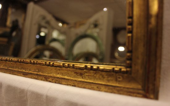 Small Mirror Louis XVI Style, Gilded Wood, Mercury 27 X 32 Cm
