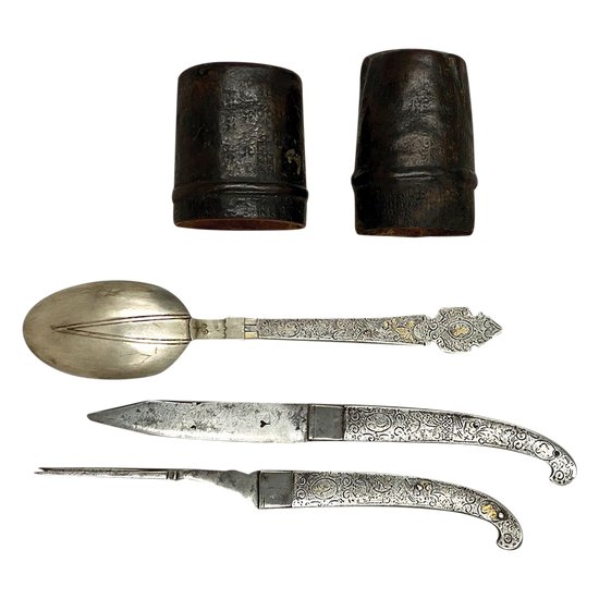 TRAVEL COVER : Knife, spoon & fork - Germany - circa 1730
