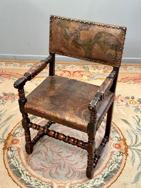 Poltrona in pelle di Cordoba di epoca Luigi XIII