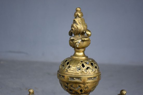 Important Pair Of Bronze Fireplace Andirons XIXth Century