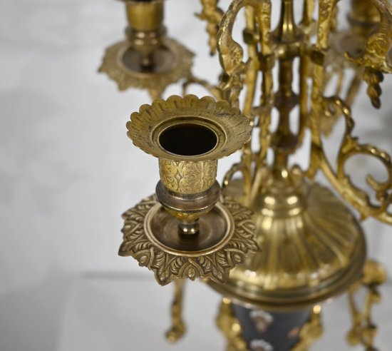 Important Gilded Bronze Mantel Set - Late 19th Century