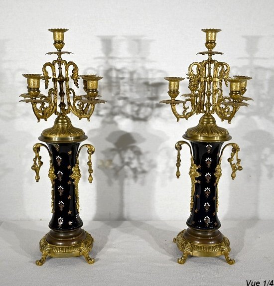 Important Gilded Bronze Mantel Set - Late 19th Century