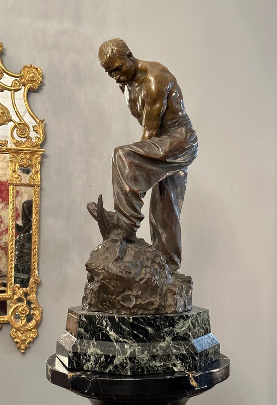 Paul Moreau-vauthier (1871-1936), importante scultura in bronzo con patina marrone