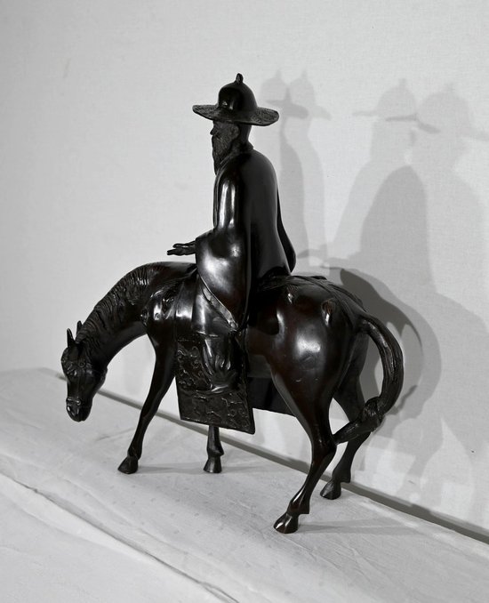Set in bronzo "Il cavaliere", Cina - Fine XIX secolo