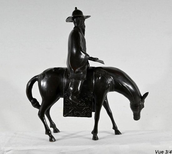 Set in bronzo "Il cavaliere", Cina - Fine XIX secolo