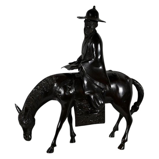 Set in bronzo "Il cavaliere", Cina - Fine XIX secolo