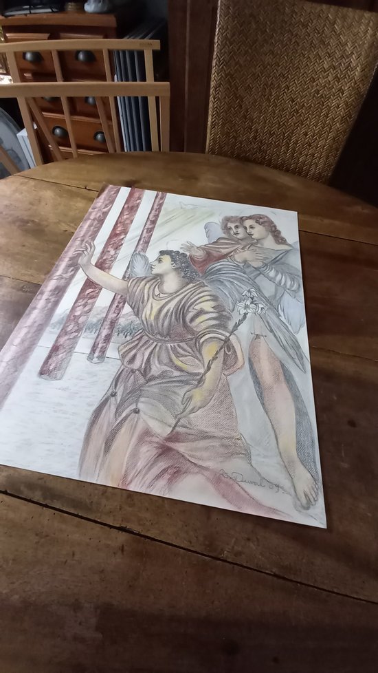 pencil and red chalk drawing The Annunciation (after Andrea Del Sarto)