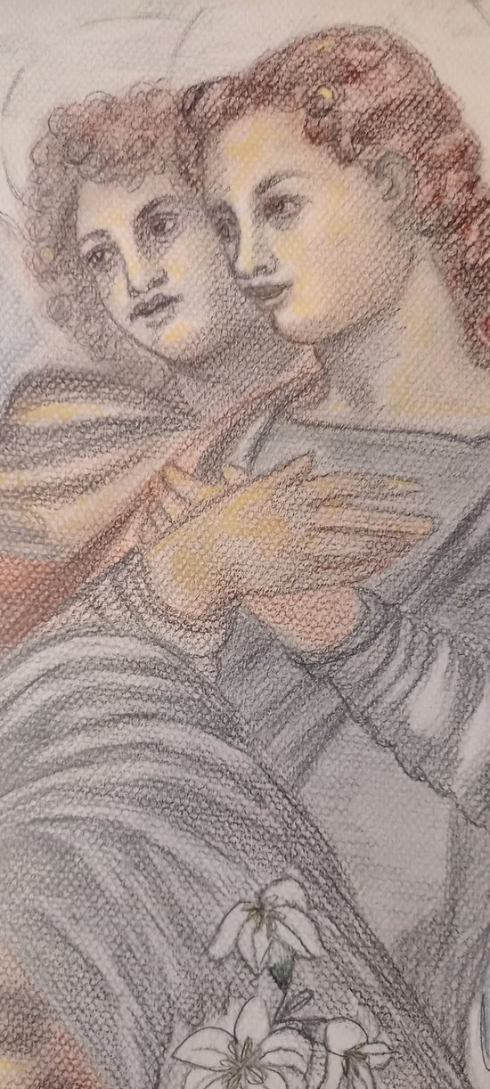pencil and red chalk drawing The Annunciation (after Andrea Del Sarto)