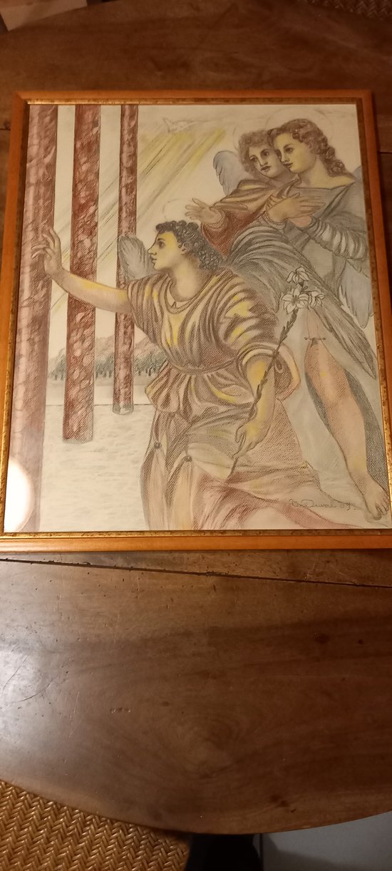 pencil and red chalk drawing The Annunciation (after Andrea Del Sarto)