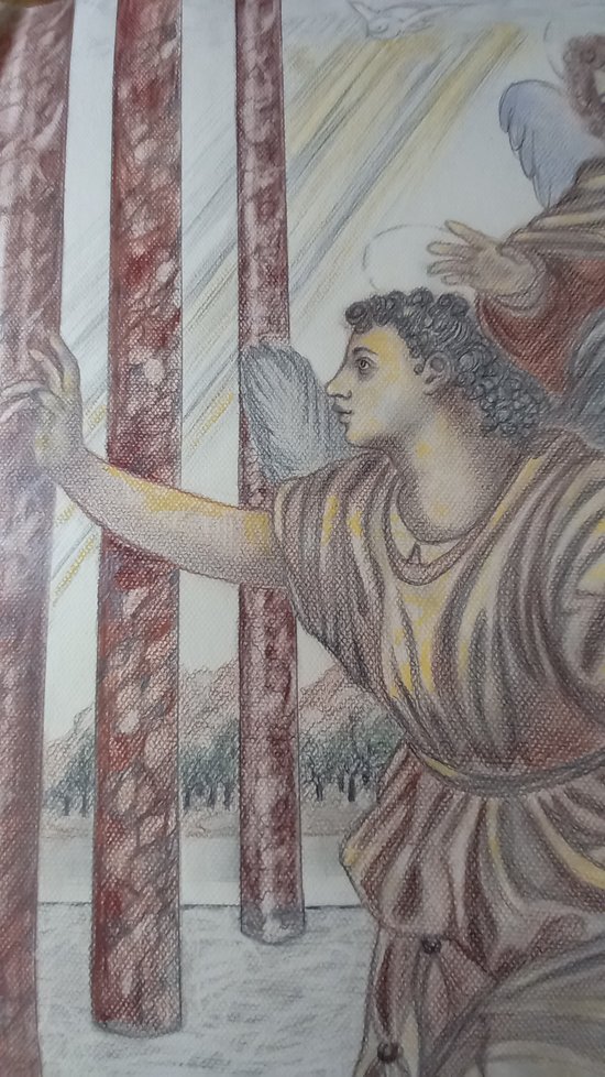 pencil and red chalk drawing The Annunciation (after Andrea Del Sarto)
