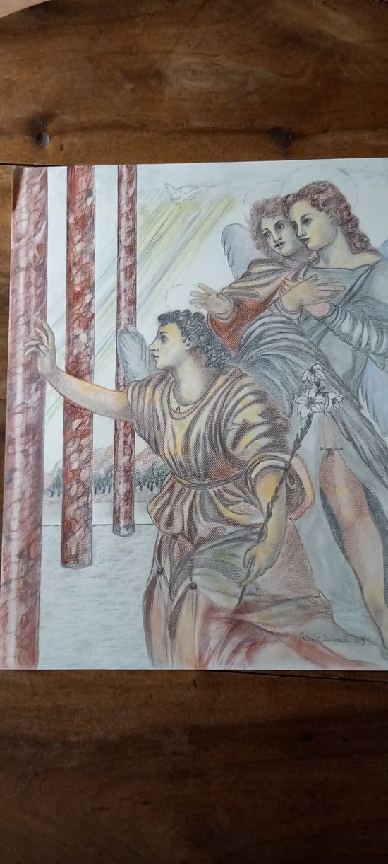 pencil and red chalk drawing The Annunciation (after Andrea Del Sarto)