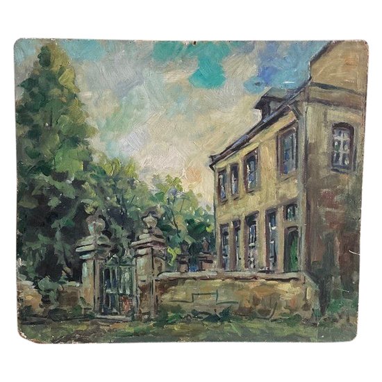 Oil On Wooden Panel Country House