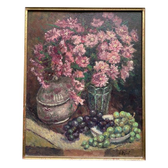 Nature Morte Huile Sur Panneau Signé Louis Dricot