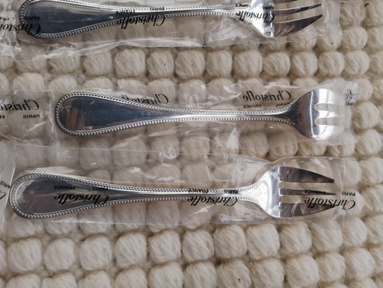 & 2 Christofle oyster forks, "Perles" model, silver plated
