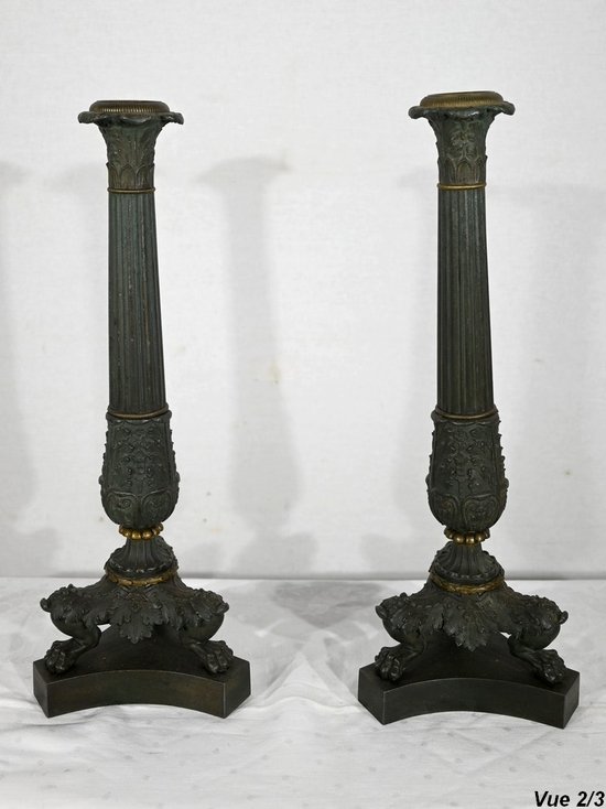 Pair of Bronze Candlesticks, Restoration period - Early 19th century