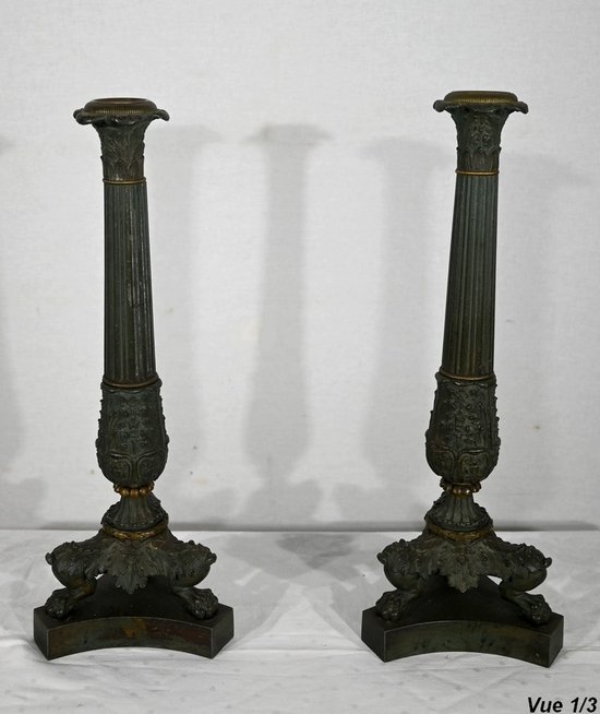 Pair of Bronze Candlesticks, Restoration period - Early 19th century