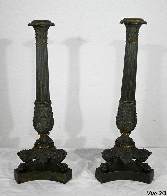 Pair of Bronze Candlesticks, Restoration period - Early 19th century