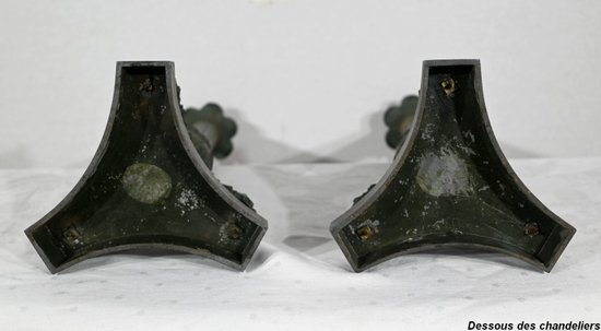 Pair of Bronze Candlesticks, Restoration period - Early 19th century
