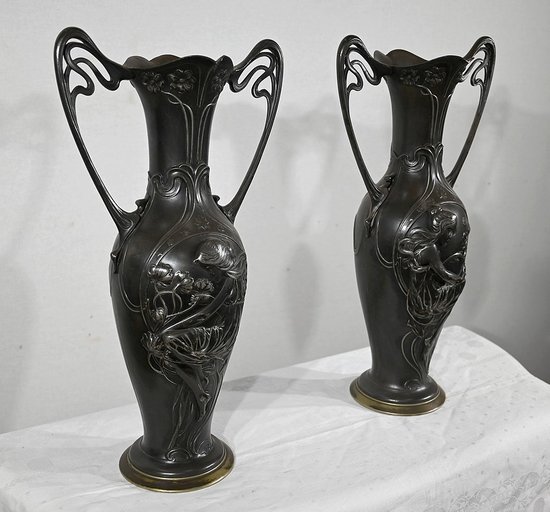 Importante Paire de Vases en Etain, Art Nouveau – 1900