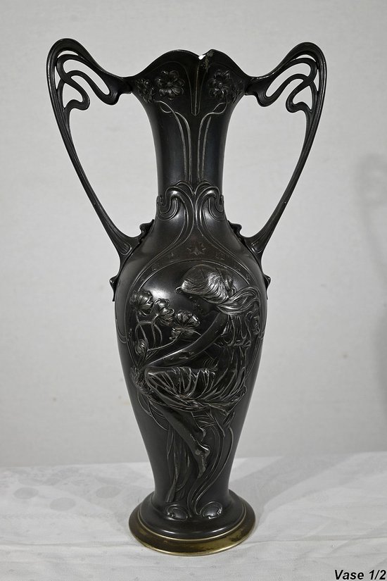 Importante Paire de Vases en Etain, Art Nouveau – 1900