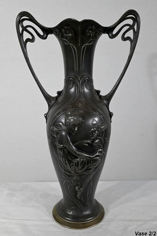 Importante Paire de Vases en Etain, Art Nouveau – 1900