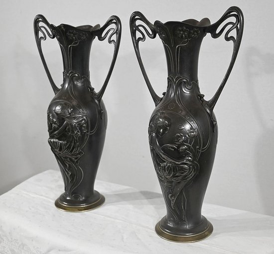 Importante Paire de Vases en Etain, Art Nouveau – 1900