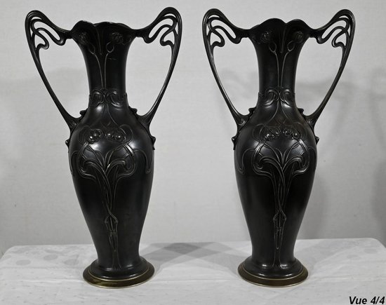 Importante Paire de Vases en Etain, Art Nouveau – 1900