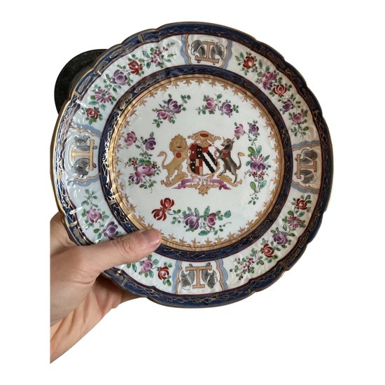 Samson - Plate With Coat Of Arms In The Taste Of The Compagnie Des Indes - XIXth Century