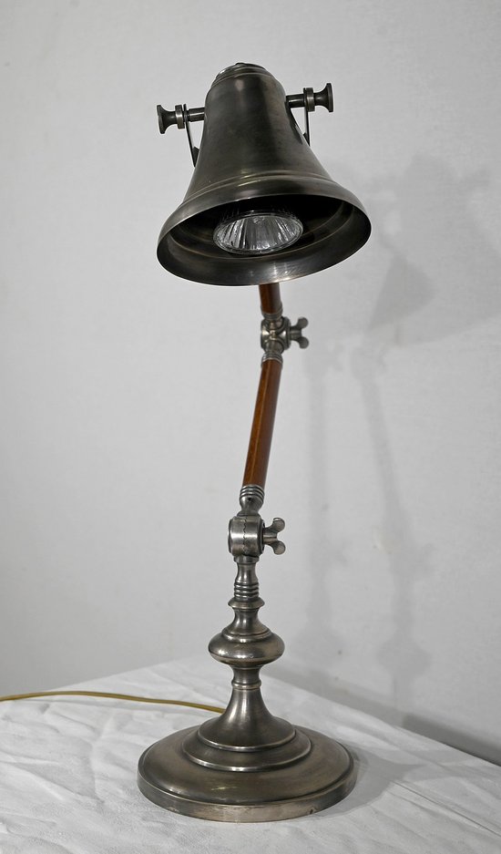 Lampada a braccio articolato in metallo e legno - 1920