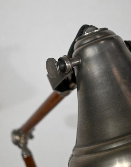 Lampada a braccio articolato in metallo e legno - 1920