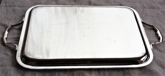 Rectangular tray with silver metal handles Orfèvre Félix Frères (Toulouse)