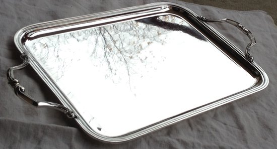 Rectangular tray with silver metal handles Orfèvre Félix Frères (Toulouse)