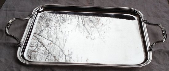 Rectangular tray with silver metal handles Orfèvre Félix Frères (Toulouse)