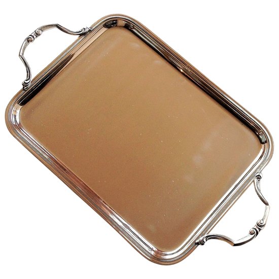 Rectangular tray with silver metal handles Orfèvre Félix Frères (Toulouse)