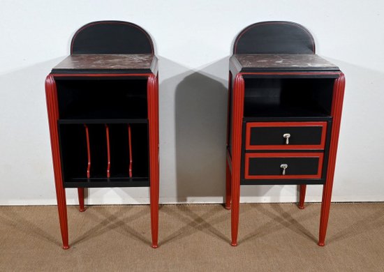 Seltenes 5-teiliges Zimmerset aus bemaltem Holz, Art Déco - Anfang 20.