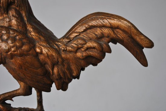 Le Coq Français Edouard Drouot Bronze Patina Gilt Green Base in marmo