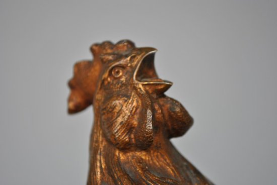Le Coq Français Edouard Drouot Bronze Patina Gilt Green Base in marmo