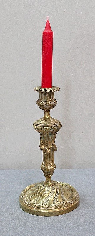 Paire de Flambeaux en Bronze Doré, style Louis XVI - XIXe