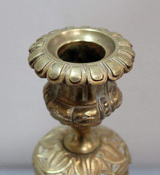 Paire de Flambeaux en Bronze Doré, style Louis XVI - XIXe