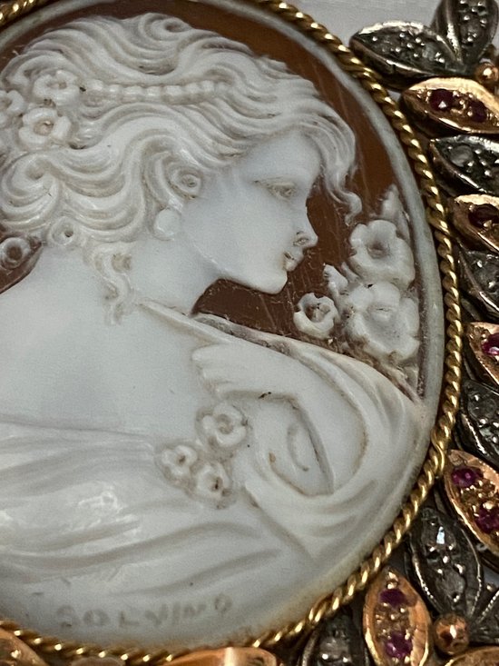SPILLA A CAMMEO IN ORO E ARGENTO