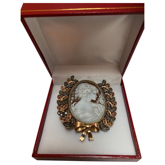 SPILLA A CAMMEO IN ORO E ARGENTO