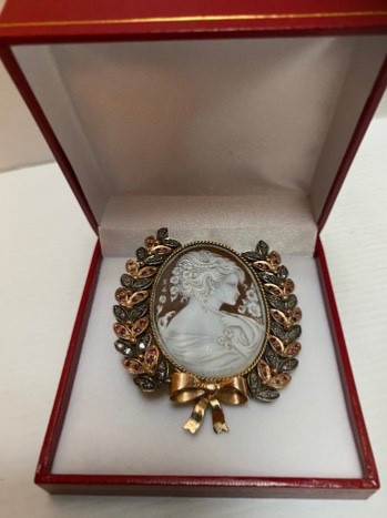 SPILLA A CAMMEO IN ORO E ARGENTO