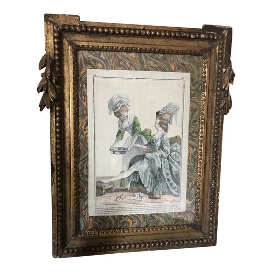Cadre Epoque Louis XVI Avec Estampe ‘toilette De Dame’